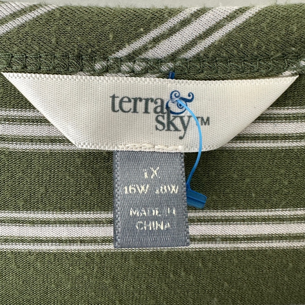 Terra & Sky Olive Green and White Striped Drawstring Pocket Dress - Picture 6 of 7